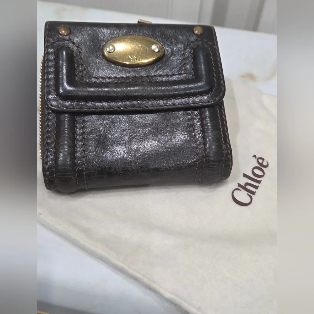 Chloé Brown Leather Wallet With Gold Hardware‎